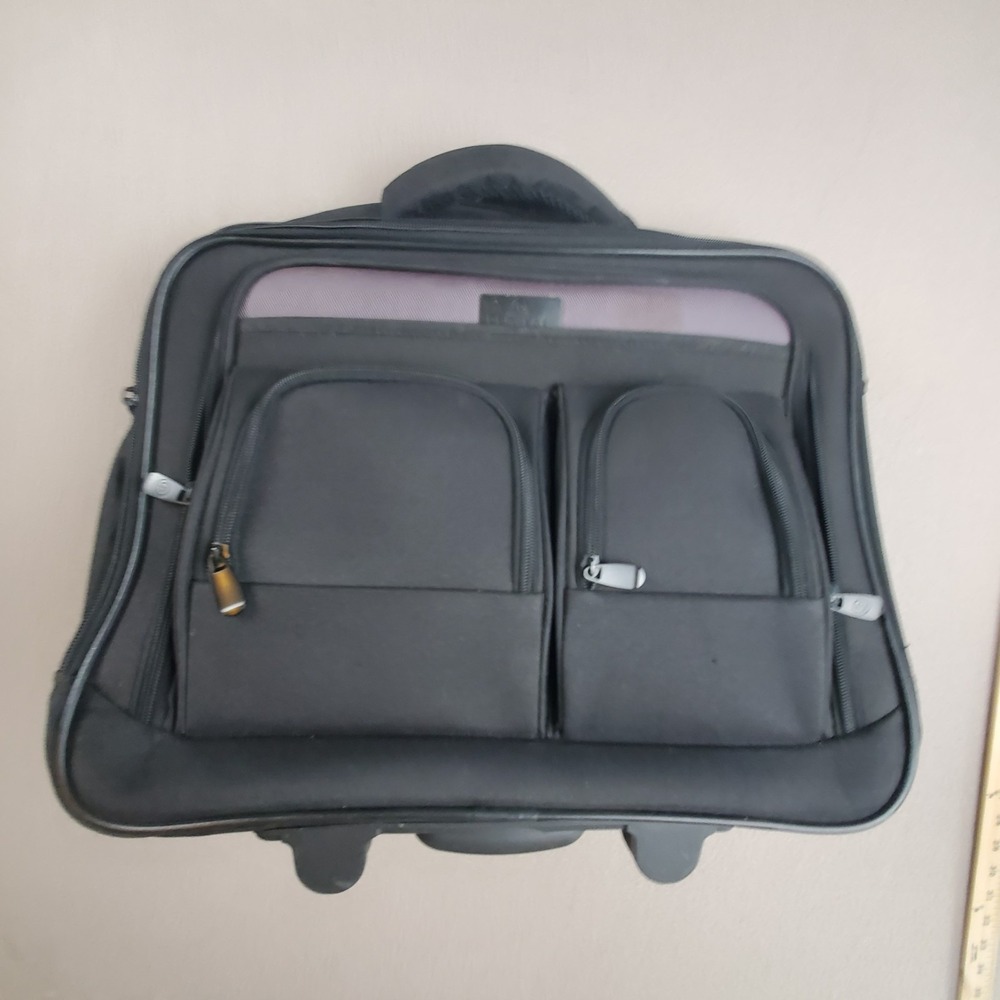 Protege Rollaway Rolling Briefcase Laptop Bag; Black Polyester. Fits Under Seat